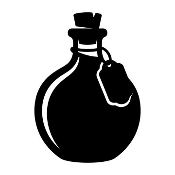 Black Potion Bottle Vector Silhouette with Cork and Tag
