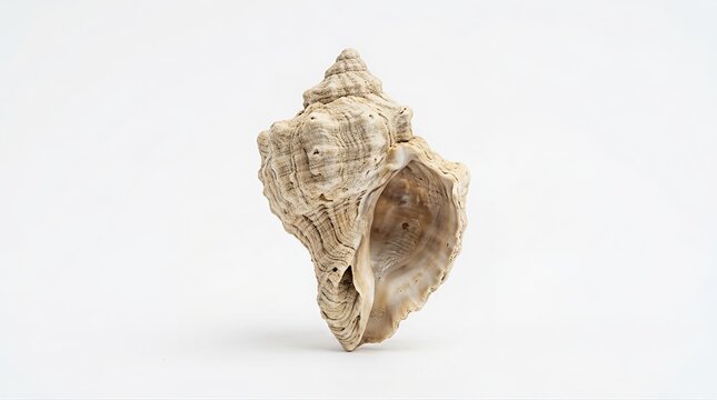 Single textured sea shell isolated on a clean white background