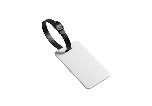 Blank luggage tag with a black strap for travel isolated on transparent background