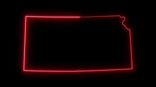 Kansas state map outline with glowing red neon light effect on black background