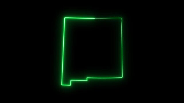 New mexico state map outline neon glowing green line animation on black background