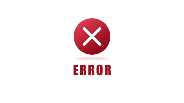 Error animation featuring a red circle with a white cross, representing system failure, technical problems, warning alerts, failed processes, and digital error notifications.
