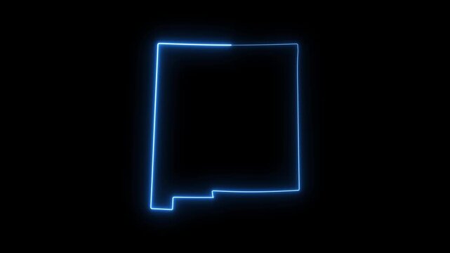 Glowing neon outline map of new mexico state, animated digital border for travel and geography projects