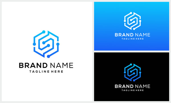 Initial letter S hexagon for technology logo design