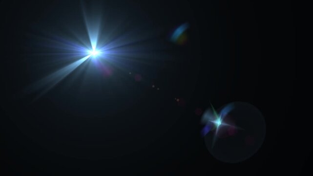 optical light ray loop animation on black screen. Sun rays view, sun spotlight glowing burst concept. optical light beams on black background.