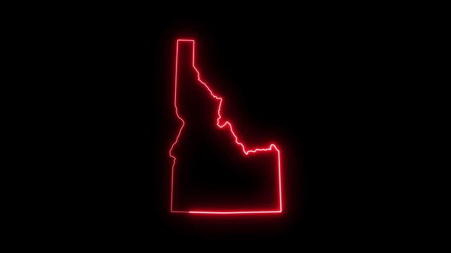 Idaho state map outline with glowing red neon light effect on black background