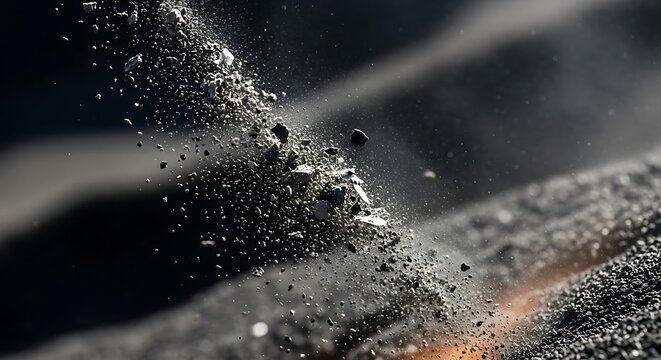 Close-up of water splash with droplets in motion on dark background