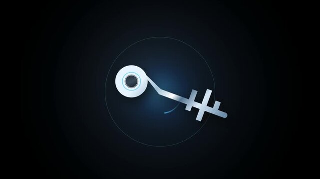 Abstract digital key icon with a circular head and geometric teeth, representing security, encryption, and data access in a minimalist modern style
