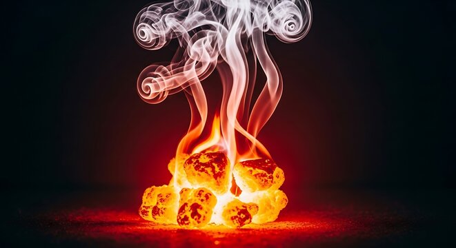 Close-up of a fiery explosion with smoke rising in a dark environment