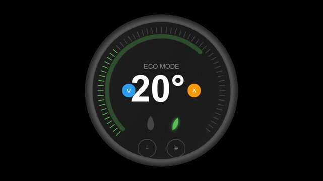 Digital Smart Thermostat Interface Display Showing Energy Saving Eco Mode Settings
