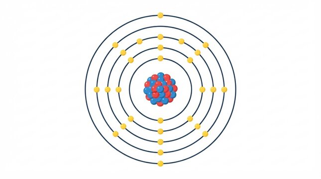 Atomic Structure: Nucleus and Electron Orbits in a Bohr Model Style &ndash; Chemistry Diagram Illustration