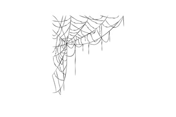 Hand drawn spider web in the corner illustration for Halloween decor design elements © Albab