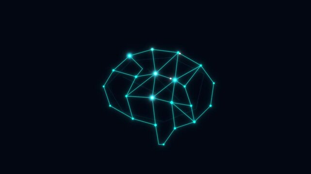 Glowing Digital Brain Neural Network Animation on Dark Background