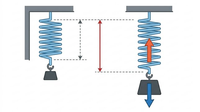 Hooke's Law Demonstrating Spring Tension and Force &ndash; Physics Diagram Illustration