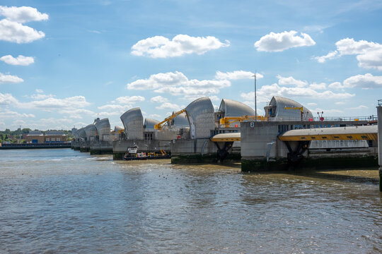 Thames Barrier Piers with Raised Gates 