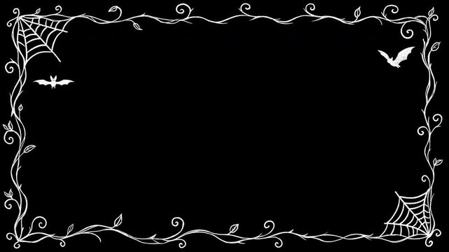 4K Halloween Decorative Vine Frame with Flying Bats Spiderweb Corners and Transparent Background