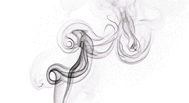 Close-up of swirling smoke with wispy tendrils in a studio setting with neutral background