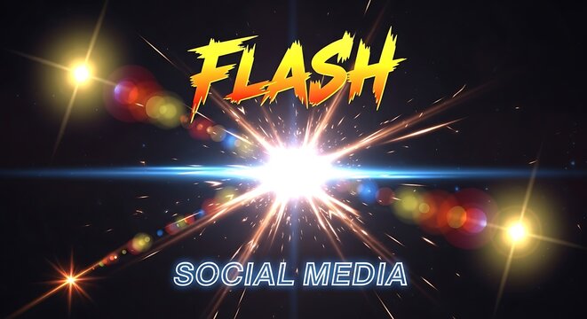 Social media influencer performing live broadcast with bright flash in dark studio environment