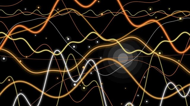 Orange and white glowing waves flowing on black for Halloween