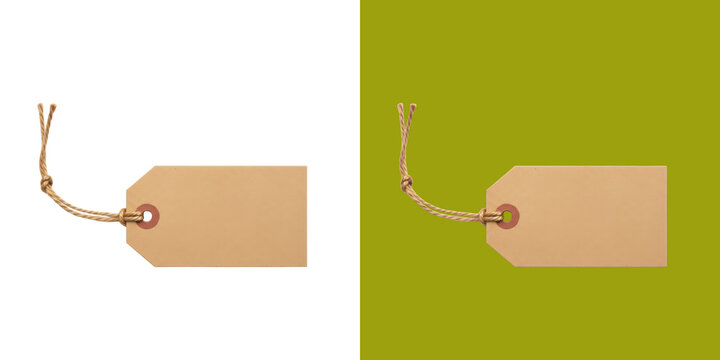 Blank brown cardboard paper price tag with rustic string tied transparent png