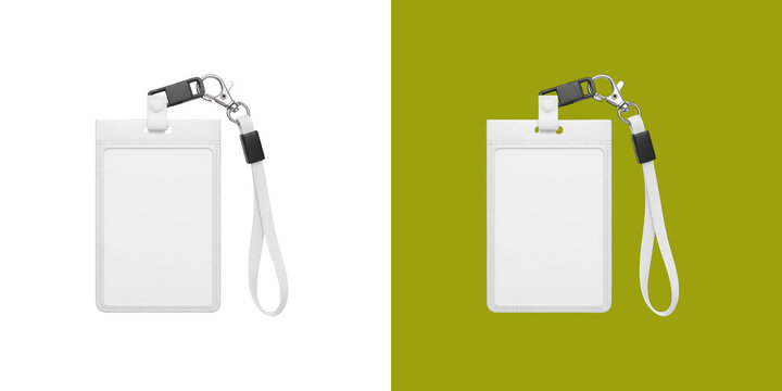 Blank ID badge holder with a white neck lanyard for event access transparent png