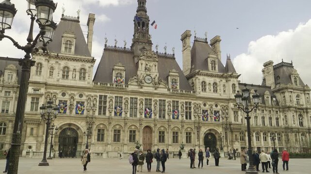 Historic H&ocirc;tel de Ville City Hall with Renaissance Architecture in Paris, France