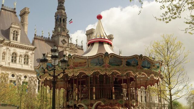 Traditional Carousel near Paris City Hall in France