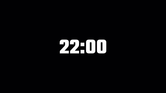 Twenty four minute countdown timer animation on transparent background in sixty seconds
