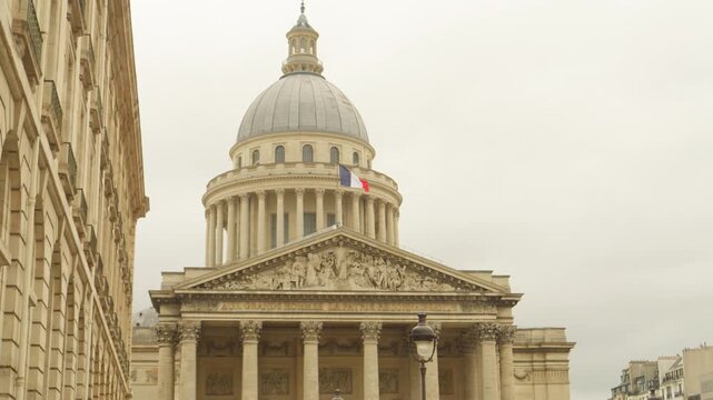 Historic Panth&eacute;on with Neoclassical Facade and Dome in the Latin Quarter of Paris, France