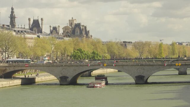 Seine River and Historic Bridge with Paris Cityscape in France