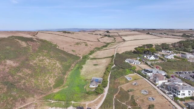 Polzeath Beach over Padstow Bay from a drone, Polzeath, Cornwall, England, Summer 2026