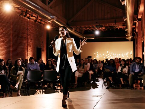 Business leadership training and professional presentation on stage