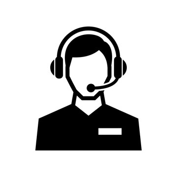 Customer service representative wearing headset and uniform answering calls in office setting with copy space