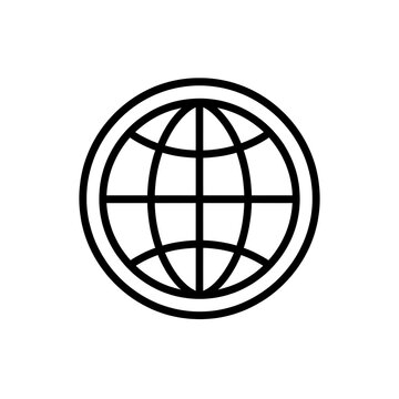 Minimalist globe icon with grid lines for global business branding and website design