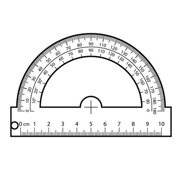 Precision protractor measuring tool with metric and imperial scales on white background