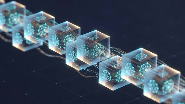 Blockchain technology representing decentralized data and digital transactions on a distributed ledger in a secure crypto network