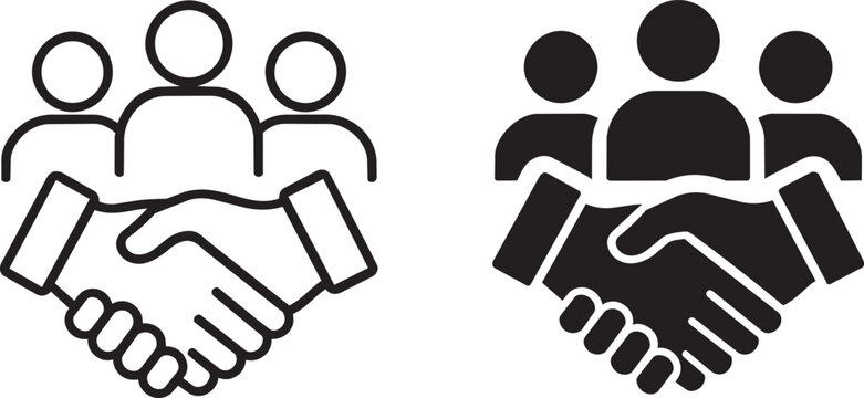 handshake and team partnership icons set vector illustration
