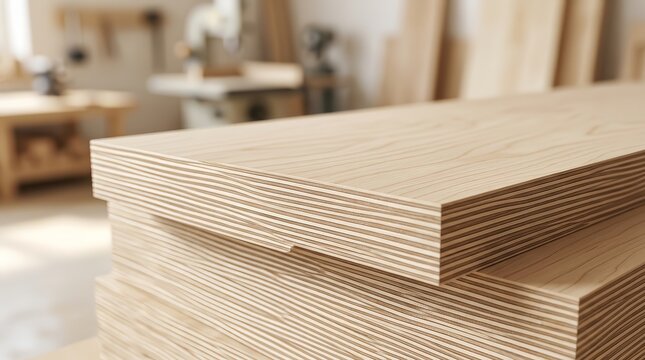 Multiple pieces of cut plywood stacked together showcasing layered textures.