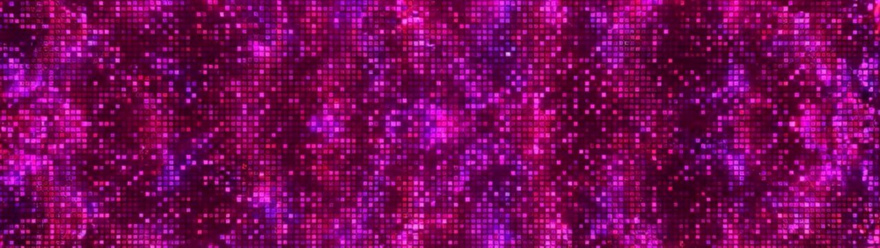Digital data flow and cyber security concept abstract background with glowing pink and purple particles moving in a wave pattern.
