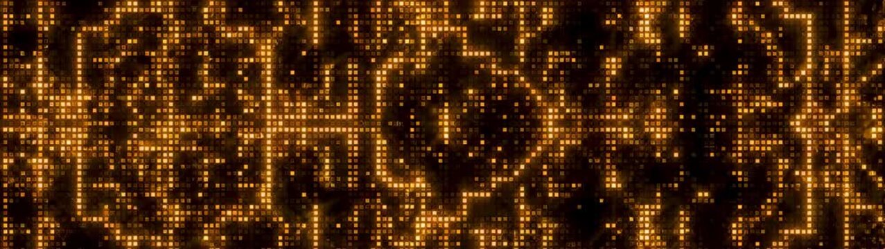 Digital transformation and data flow concept abstract golden circuit board pattern with glowing particles futuristic technology background motion.