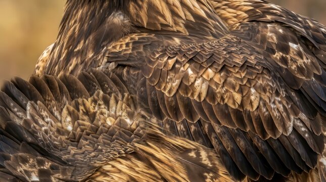 Close up view of golden eagle feathers highlighting natural texture and detail.