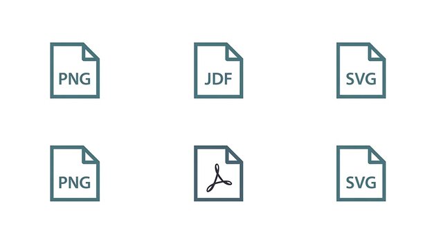 Set of digital file format icons including png and svg on white background