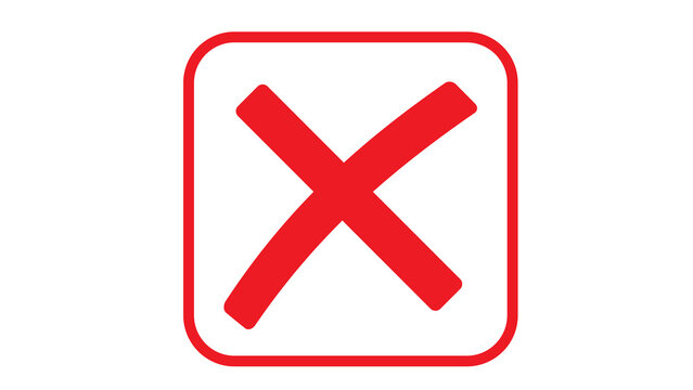 Red cross mark icon inside square border with x mark check mark web design flat design not allowed design element graphic design checkbox rejected negative isolated interface attention
