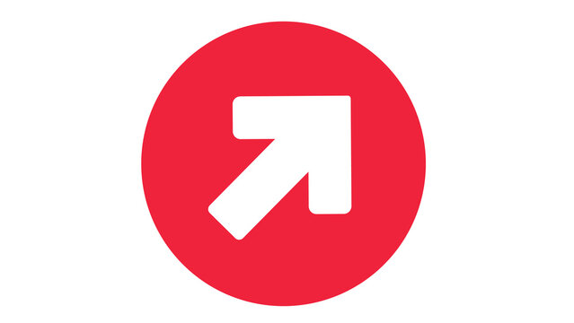 Red circle icon with white arrow pointing up and to the right diagonal arrow navigation sign pointing up button element UI design vector illustration forward arrow business icon bold icon