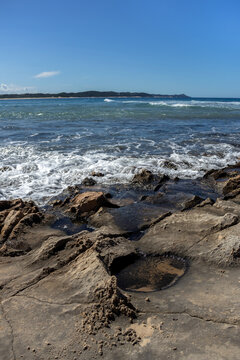 Eroded Rock Formations and Tidal Pools on Rocky Shore at Ponta do Ouro Mozambique