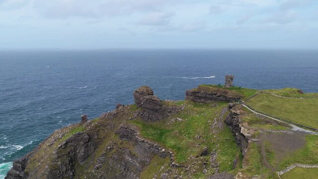 Aerial panorama of Hag's Head and the Cliffs of Moher, County Clare, Ireland