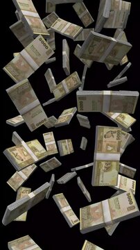 Vertical Sri Lanka Money, Falling Sri Lankan Rupee Bills Black Background, Premium South Asia Colombo Finance Cash Stacks, 4K