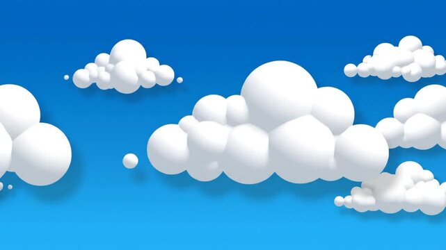 Scenic animated sky background with fluffy white clouds floating in a bright blue environment for peaceful visuals
