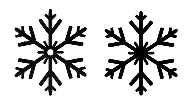 Vector Black Snowflake Icon Collection Isolated White Background Abstract Winter Snow Shapes