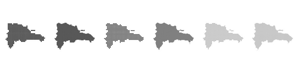 Obraz premium Dot mosaic Dominican Republic outline map set